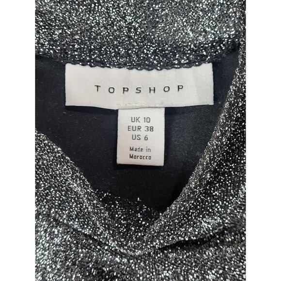 Topshop Black Silver Glitter Open Midi Cocktail Night Out Dress Size 6 - Picture 11 of 12